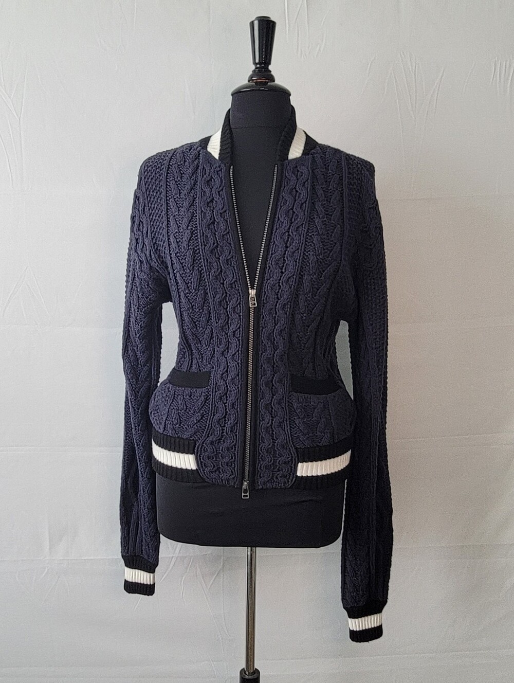 Margaret O'Leary Zip Up Bomber Cardigan With Lightning Bolt